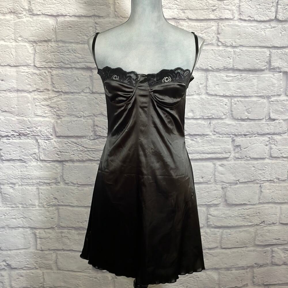 Black satin slip/ chemise/ slip dress